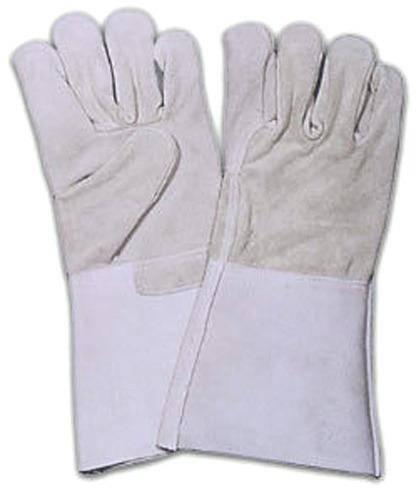 Plain White Leather Hand Gloves, Length : 8-10 Inch