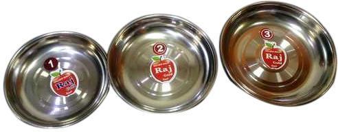 Round Stainless Steel Sweet Dish Plates, for Home, Hotel, Restaurant, Pattern : Plain