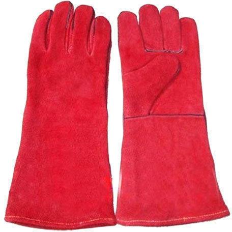 Plain Leather(Buff/Split/Chrome) Red Leather Hand Gloves, Size : Free Size