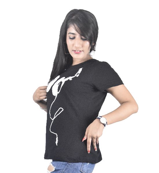 MUPKINO HEADPHONE PRINTED BLACK T-SHIRT