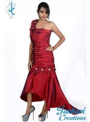 Janhavi Creations Printed Taffeta Red Cocktail Dress, Occasion : Party Wear