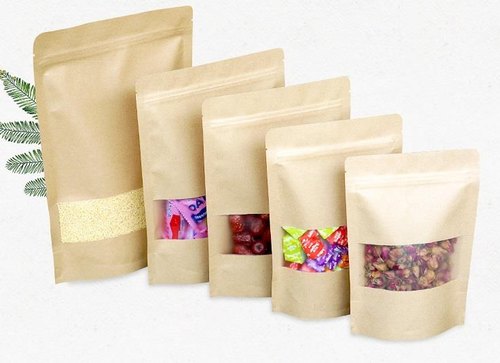 Rectangular Kraft Paper Ziplock Bag, for Packaging, Feature : Biodegradable