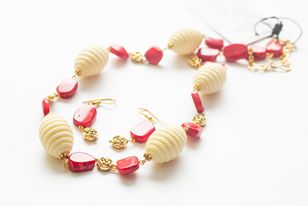 LAVMM011 Necklace Set, Color : White/Red