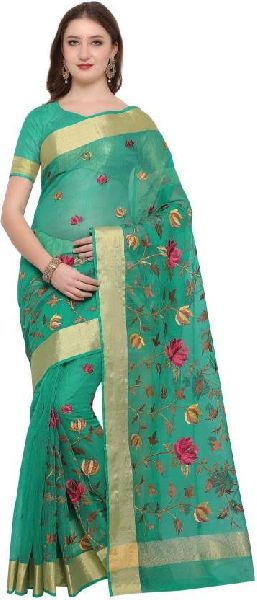 Embroidered Designer Cotton Saree, Occasion : Festival Wear, Party Wear