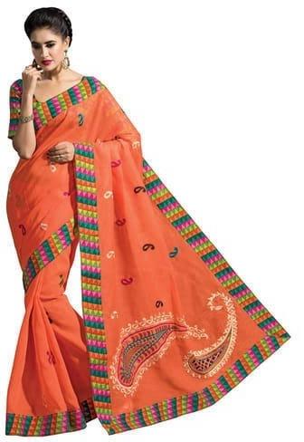 Embroidered Cotton Saree, Occasion : Festival Wear, Party Wear