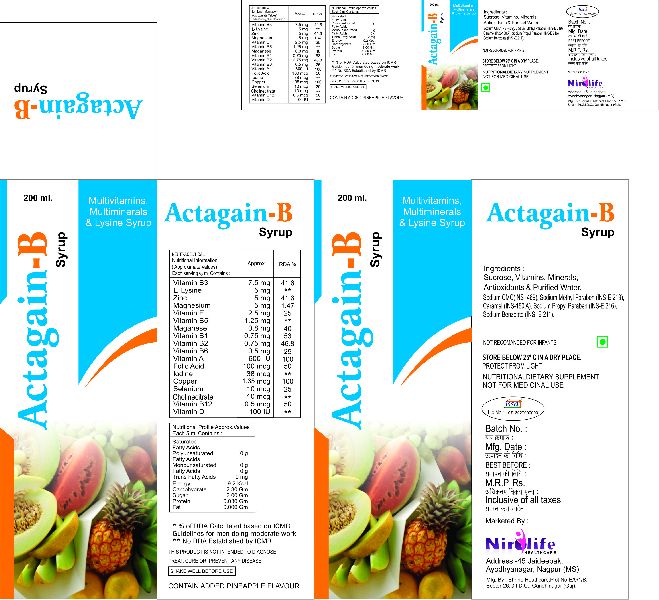 Actagain-B Syrup, Bottle Size : 200ML