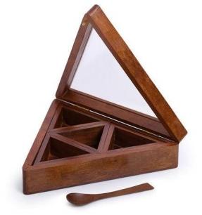 Wooden Triangular Spice Box