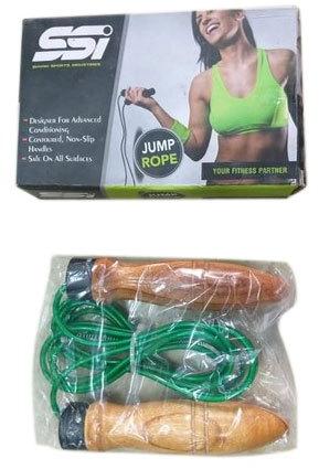 SSI PVC Wooden Grip Jump Rope, Color : Brown Green