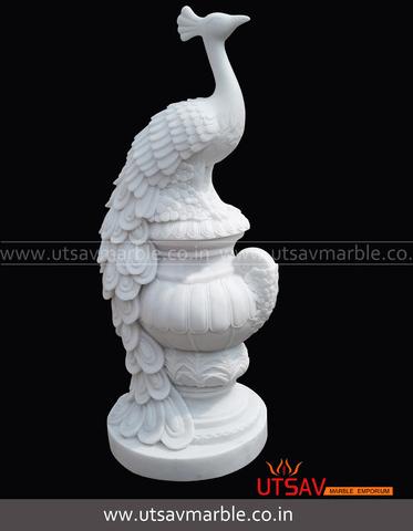 Pure white marble peacock