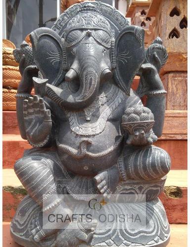 Marble Blackstone Ganesha Sitting Statue, for Interior Decor, Size : 2.5'