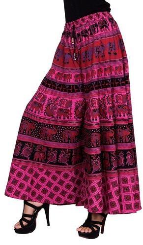 Cotton Rajasthani Printed Long Wrap Skirt, Color : Multi Colour