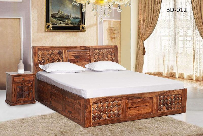 Solid sheesham wood brass bed