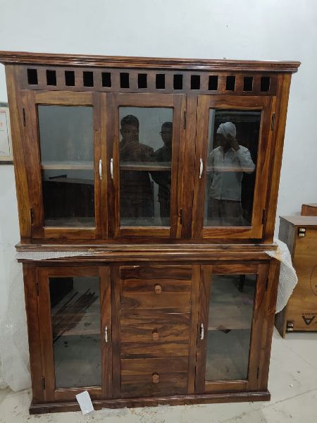 Rectangular Solid sheesham wood crockery cabinet, for Home, Hotel, Pattern : Plain