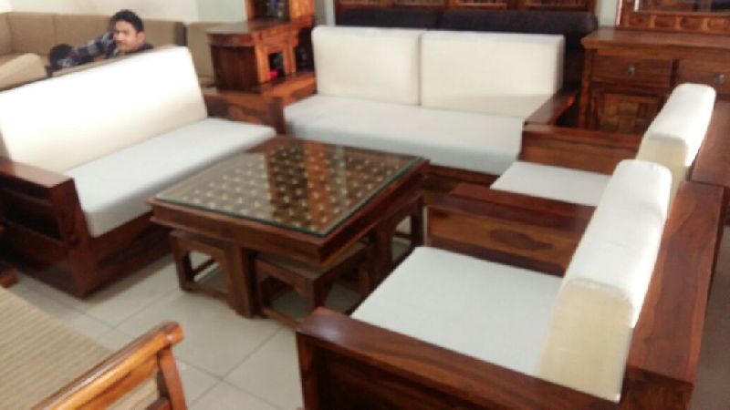 Solid Sheesham Wood Sofa Set With Brass, Wooden Sofa Table Design