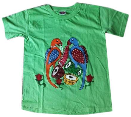 Craft Village Hand Painted Half Sleeve Cotton T-shirt, Color : Green