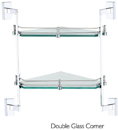 Icon Series Double Glass Corner Shelf, for Home Use, Hotels Use, Office Use, Color : Silver