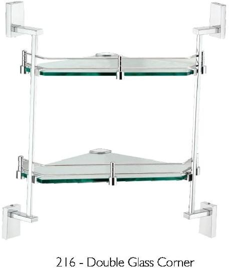Swift Series Double Glass Corner Shelf, for Home Use, Hotels Use, Office Use, Feature : Hard Structure