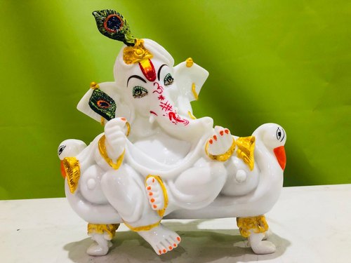 White Polyresin Multicolor Ganesh Statue f