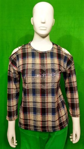 Woolen ladies check top, Size : Large