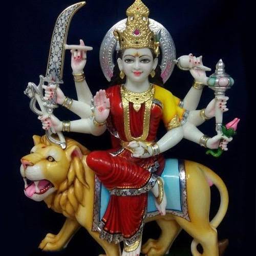 Multicolor Marble Durga Maa Statue, for Home, Temple