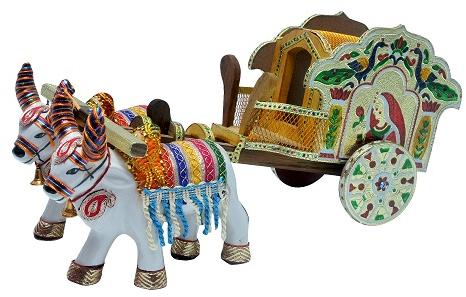 Polished Wooden Meenakari Dolly Cart, for Gifting, Size : 3.5x4.5x4.5cm