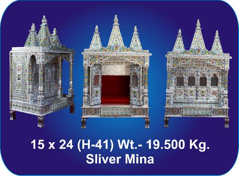 Polished wooden meenakari temple, Color : Silver