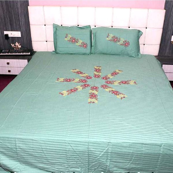Organic 100% Cotton Bedsheet Decorative Bed Sheets, for Home, Hotel, Pattern : Hand Embroidered