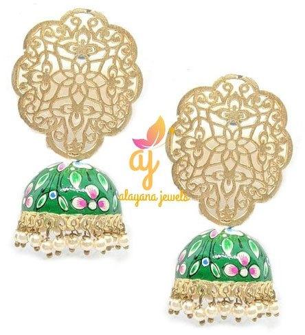 Alayana Jewels Brass (Main Material) Jhumki Meenakari Earrings, Packaging Type : Packet