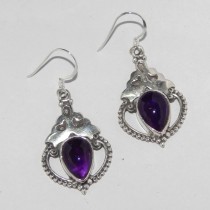 SILVER PURPLE AMETHYST GEMSTONE EARRING