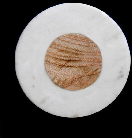 Decorative Marble Round White Marble Wood Coaster Set