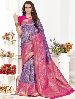 Blue Banarasi Silk Festival Wear premium royal silk saree