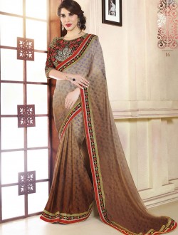 Brown Georgette Party Wear Lace Border Work Saree