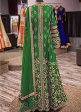 Green Banglori Silk Reception Wear Heavy Embroidery Work Anarkali Suit