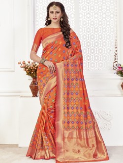 Orange Banarasi Silk Festival Wear premium royal silk saree