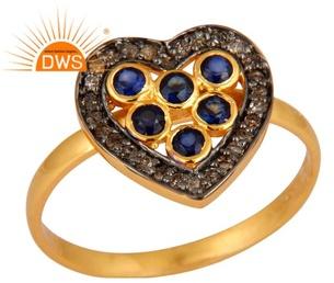 Heart Shape Blue Sapphire Pave Diamond Ring
