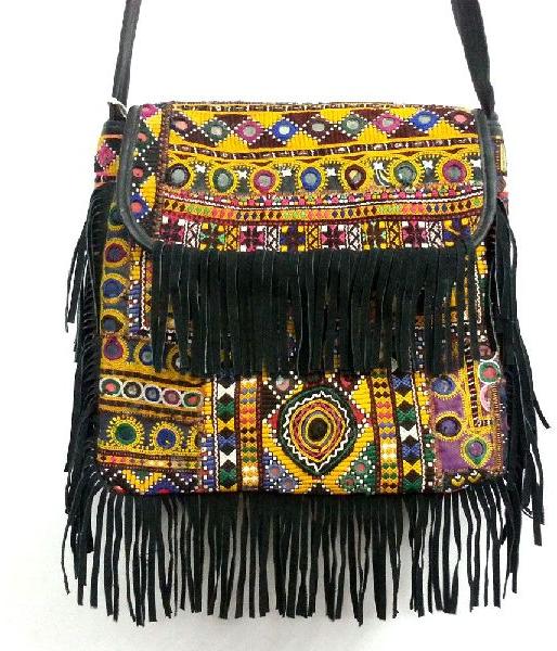 Afghan Leather Bag with Frill