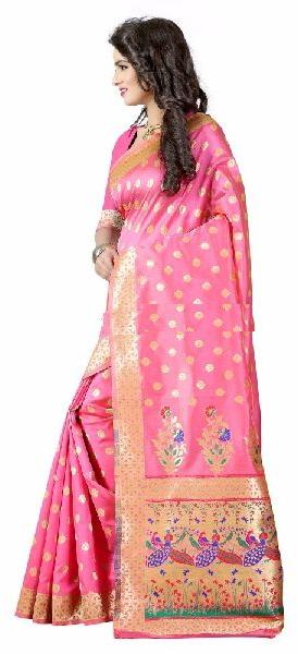Pink Colour Poly Silk Jacquard Saree