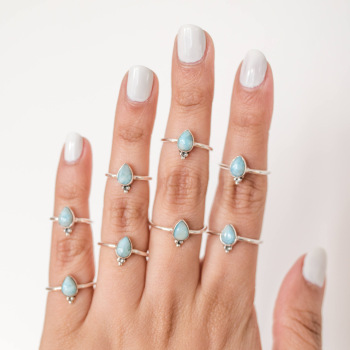 Beaded designer larimar gemstone ring womans ring