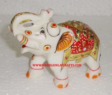 Hand Crafted Indian Royal Elephant Gold Painted Marble Item