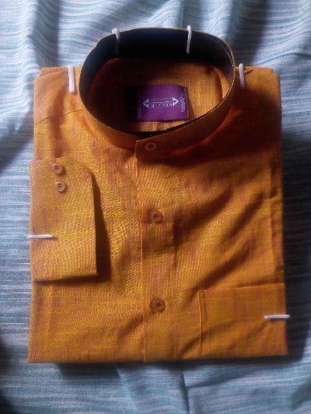 Cotton Shirt, Color : Chrome Yellow, Self Pattern..