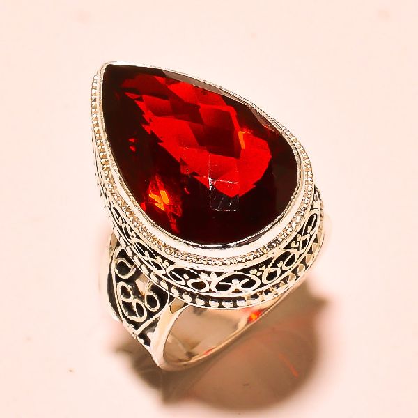 Garnet Vintage Style Stone 925 Silver Ring