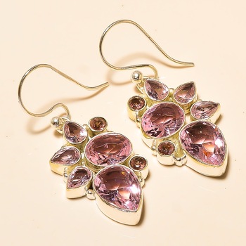 hand made rose quartz 925 sterling silver earring