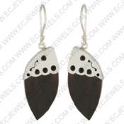 Wood Piece Of 925 Sterling Silver earing