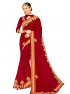 Indian Women Red Color Moss Chiffon Saree