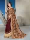Women Brown Color Satin Chiffon Saree