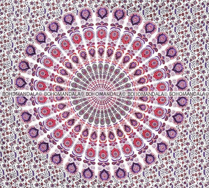 Bohomandala Printed 100% Cotton Peacock Mandala Tapestry, Size : Queen