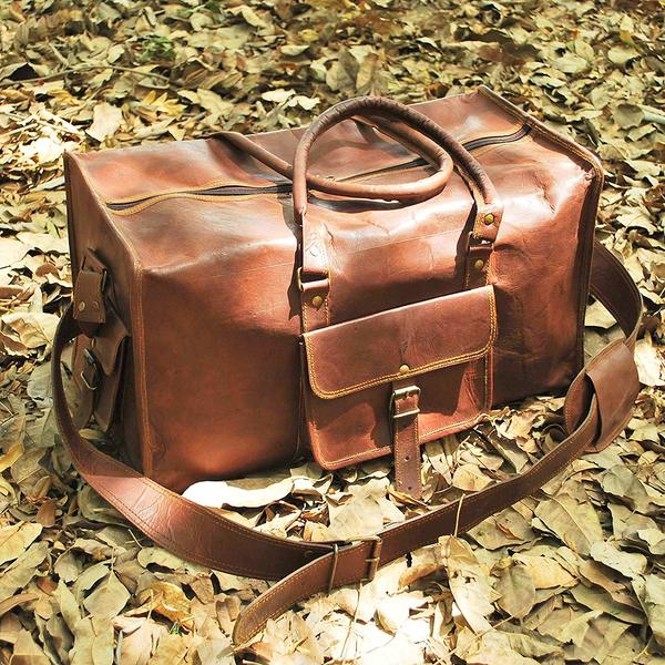 Leather Travel Duffle Bag, Color : Brown