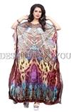 Straight Shaped Multicolor Satin Kaftan