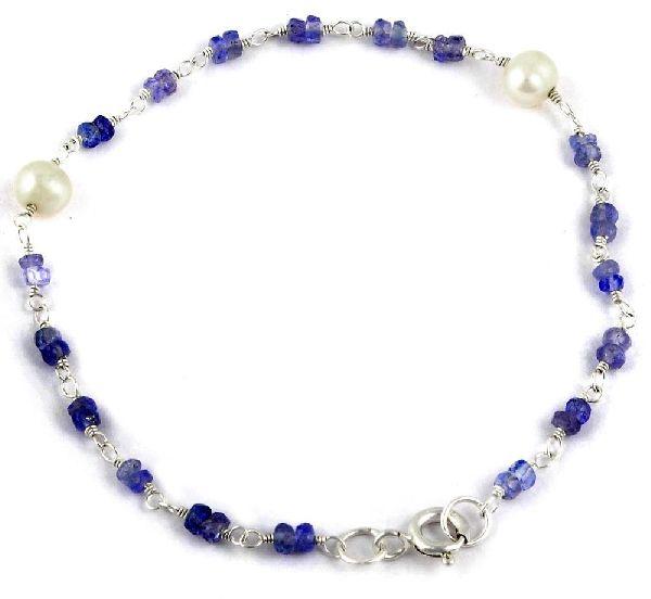 Orchid Jewelry 925 Sterling Silver 5.60 Carat Tanzanite and Pearl Bracelet