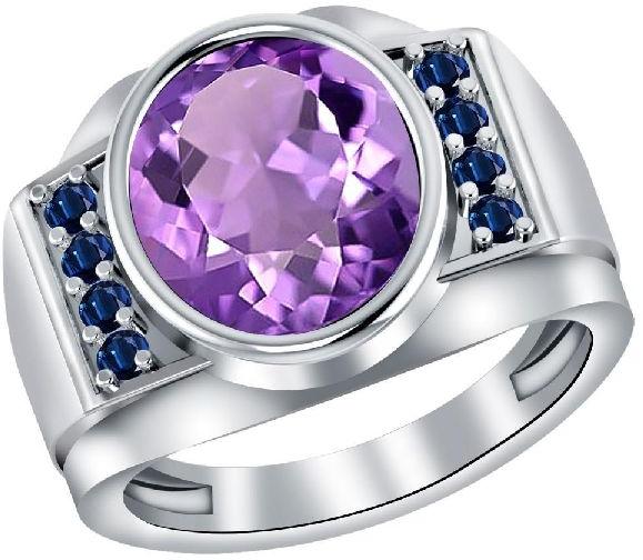 Orchid Jewelry Sterling Silver Father's Day 0.54 Carat Amethyst AND Sapphire Ring